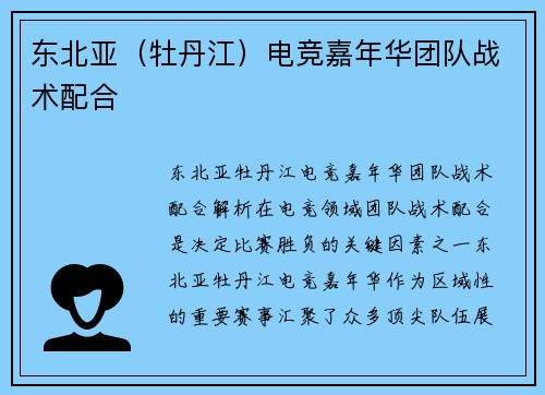 东北亚（牡丹江）电竞嘉年华团队战术配合