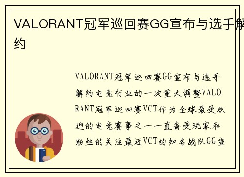 VALORANT冠军巡回赛GG宣布与选手解约