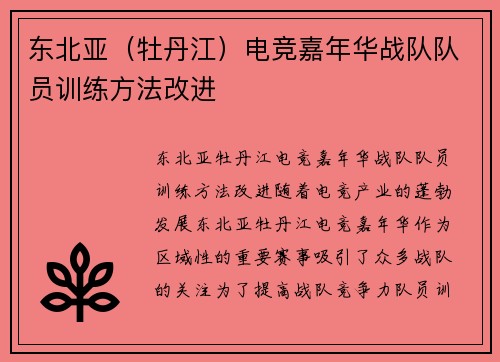 东北亚（牡丹江）电竞嘉年华战队队员训练方法改进