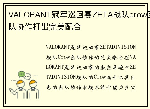 VALORANT冠军巡回赛ZETA战队crow团队协作打出完美配合