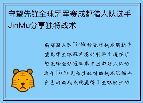 守望先锋全球冠军赛成都猎人队选手JinMu分享独特战术